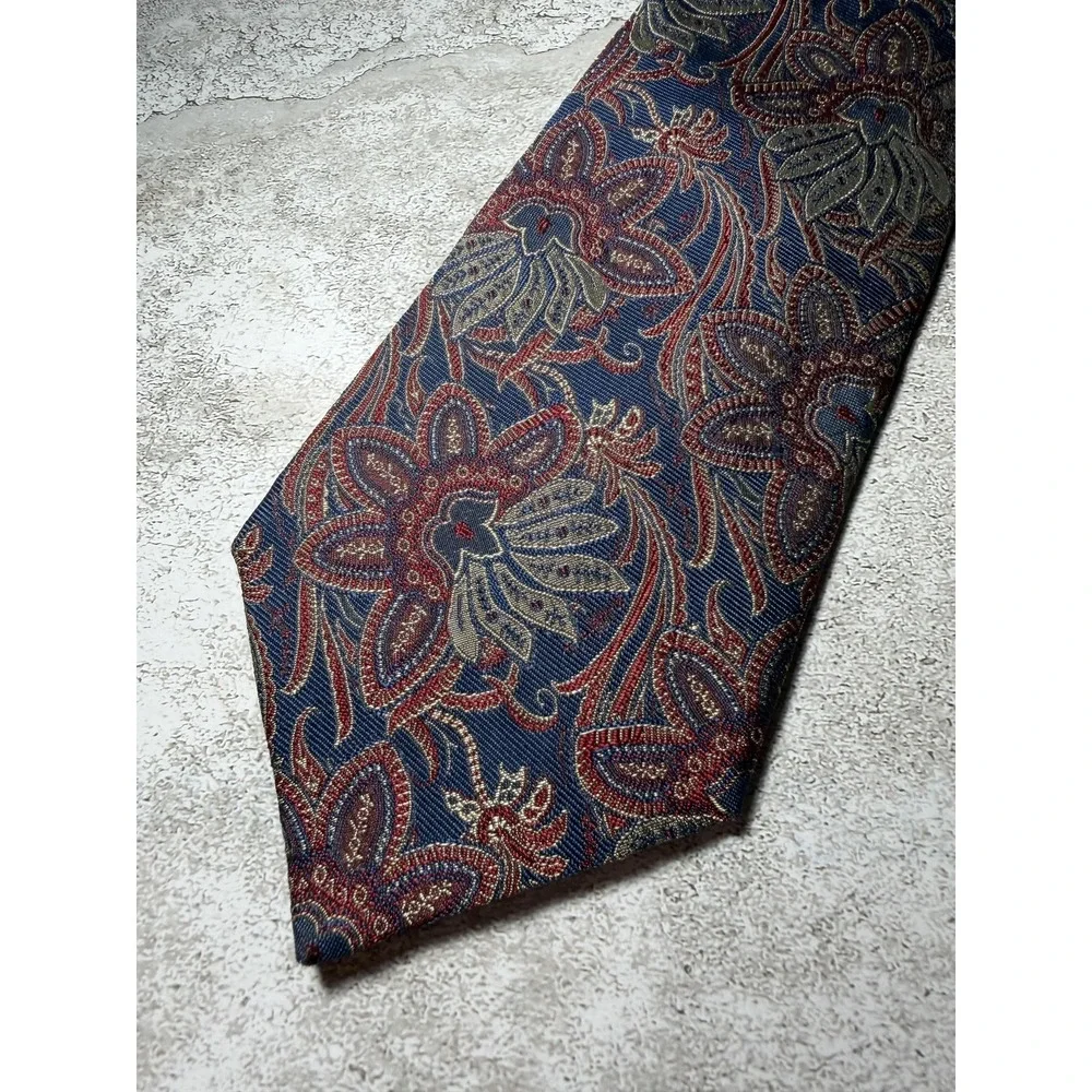 Aquascutum Tie Mens One Size Blue Paisley Jacquard 100% Silk Pointed Necktie